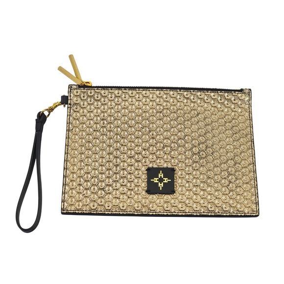 India Hicks Handbags - India Hicks Gold‎ Metallic Hexagon Honeycomb Double Zip Wristlet Clutch Bag EUC